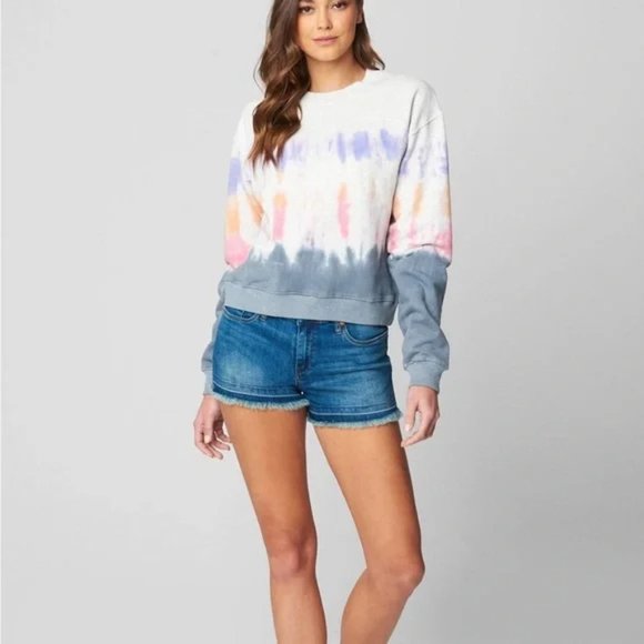 Blank NYC Tie Dye Crop Sweater In Into The Groove Crew Neck Gray Cotton - Picture 2 of 7